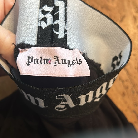 RARE PALM ANGELS Sz S logo tape high neck, bodycon stretchy bodysuit snap crotch - Picture 6 of 10